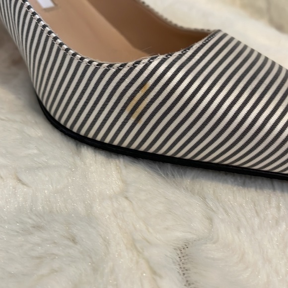 Manolo Blahnik size 38 Dark Grey and White Striped Fabric Heels. Re-soled. - Picture 4 of 7
